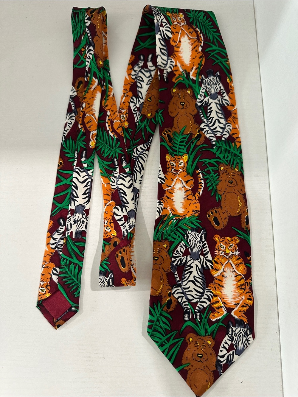 ADDICTION handmade silk tie with zebras,bears and tigers